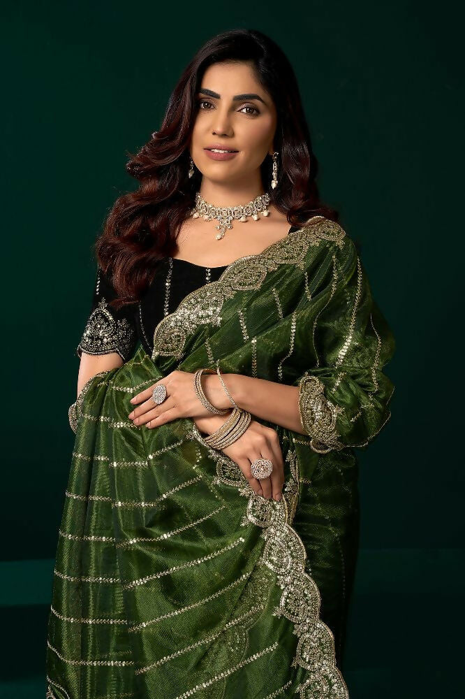 Joban Fashion Green Net Party Wear Sarees