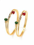 NVR Women Set of 2 Gold Plated Artificial Beads Bangle