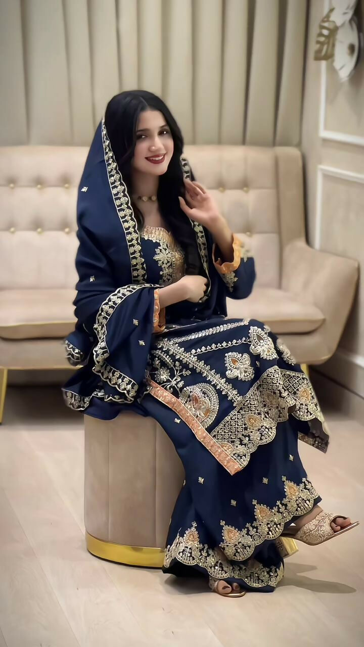 Teeya Creation Blue Color Chinon Silk Party Wear Trending Palazzo Set