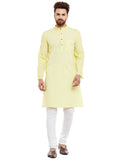 Even Apparels Yellow Pure Cotton Men's Kurta With Band Collar