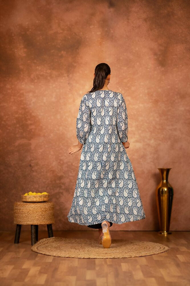 Joban Fashion Blue Floral Hand Block Printed Cotton Kurta Pant Set