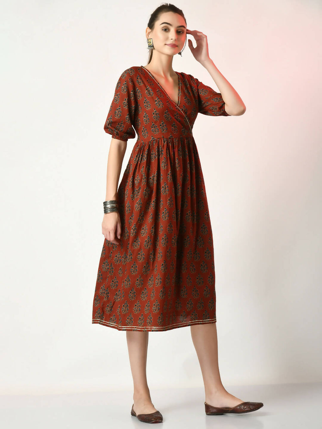 Myshka Women's Rust Empire Printed Dress