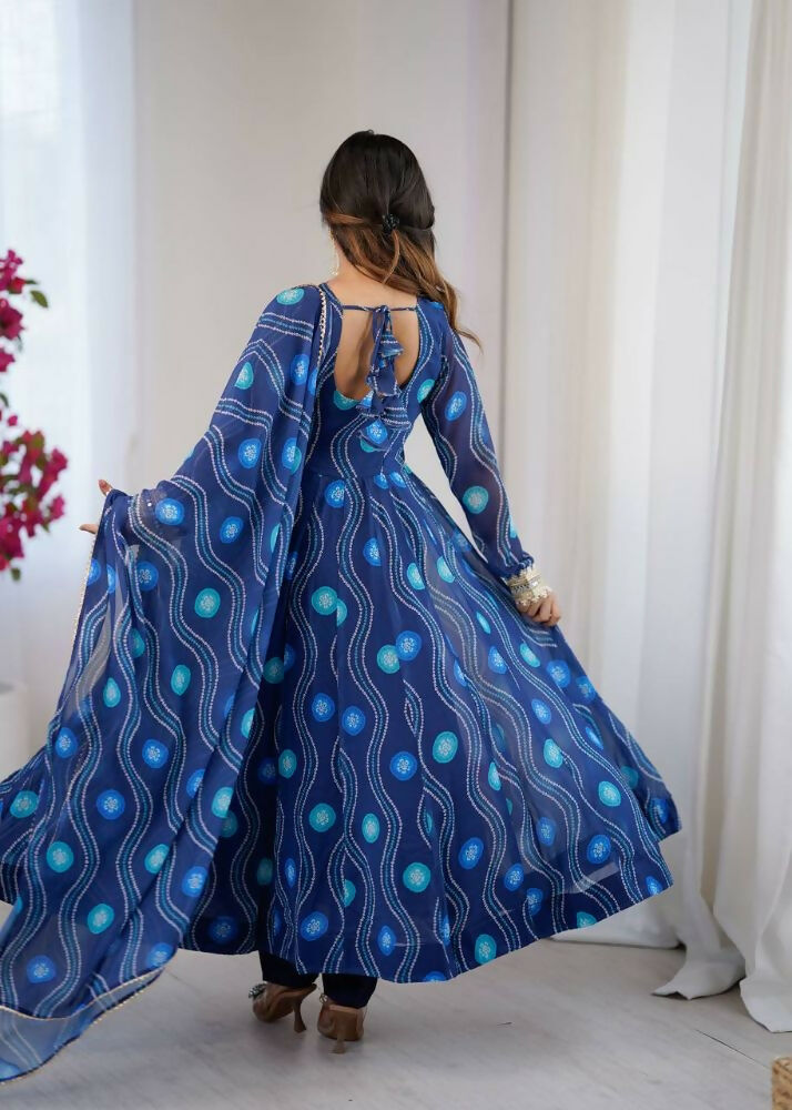 Teeya Creation Blue Faux Georgette Party Wear Digital Print Long Gown