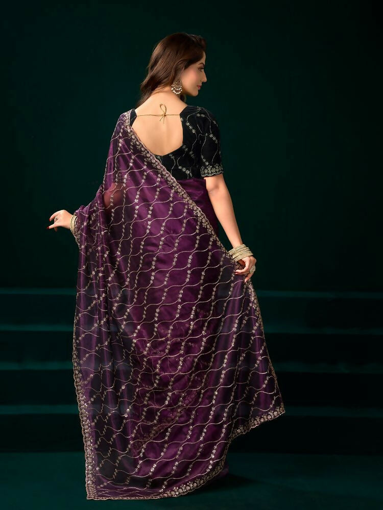 Joban Fashion Wine Net Party Wear Sarees