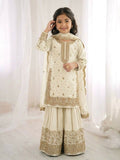 Teeya Creation Girls Heavy Embroidery White Ethnic Kurta And Palazzo Set With Net Dupatta