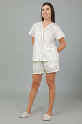 Breathables Women Cotton Night Suit Shirt And Shorts Co-Ord Set I Nightwear | Loungewear Set In Solid Colours