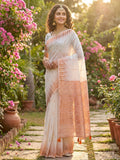 Anaita White Linen Woven Work Saree With Blouse