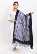 Mominos Fashion Moeza Women's Orgenza Multi Thread Mirror Work Navy Blue Dupatta