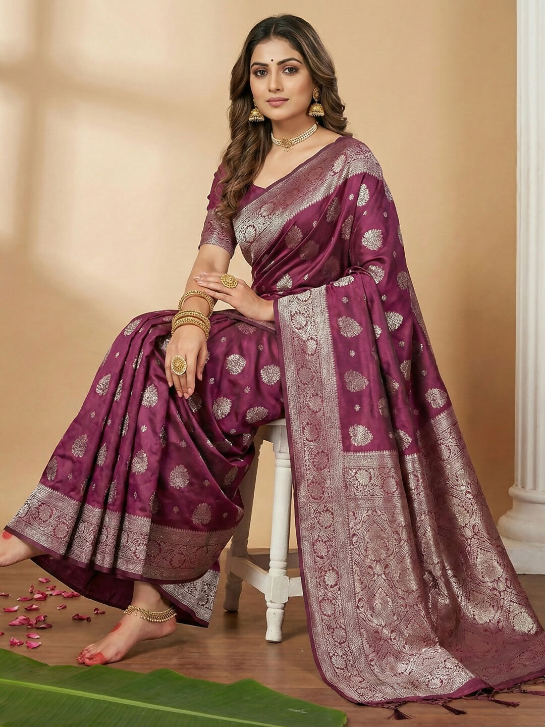 Shree Shyam Fashion Purple Silk Blend Saree