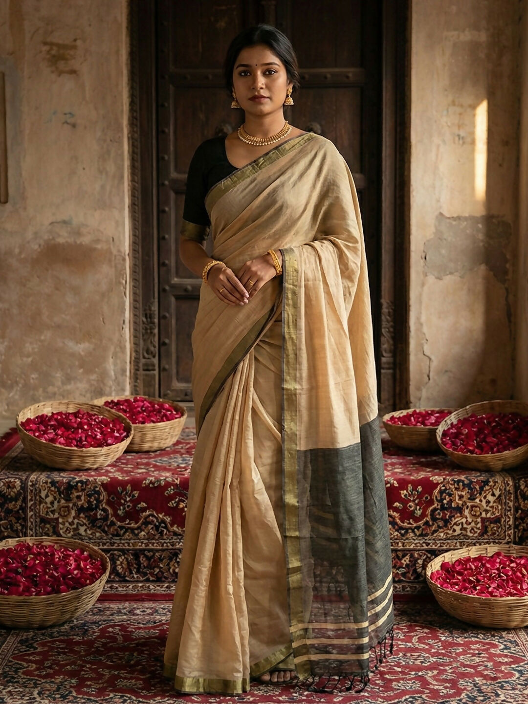 Shree Shyam Fashion Beige Cotton Saree