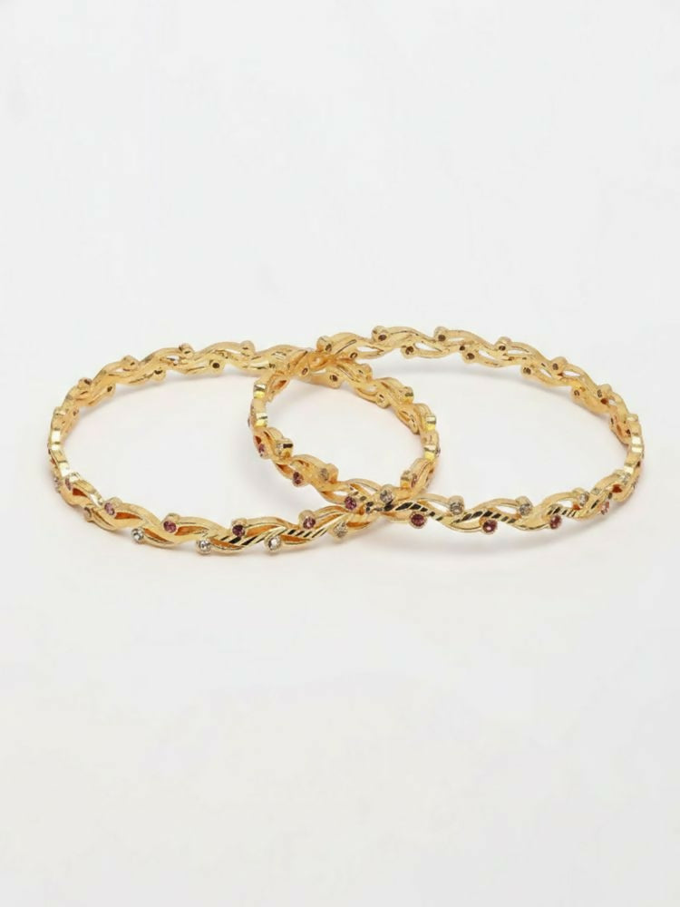 NVR Women Set of 2 Gold Plated CZ Stone Bangle