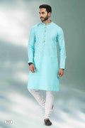 Raivat Ethnic Linen Cotton Pintux Work Kurta Pajama In Sky Blue Colour