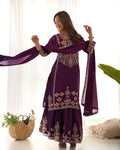 Teeya Creation Purple Color Chinon Silk Embroidery Work Wedding Wear Palazzo Set