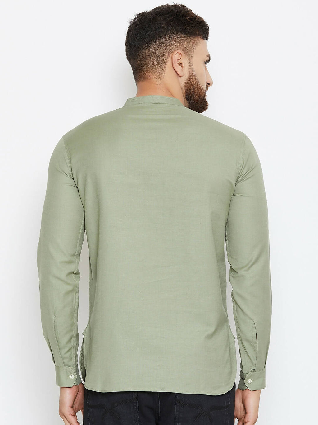 Even Apparels Green Color Men's Pure Cotton Kurta With Band Collar