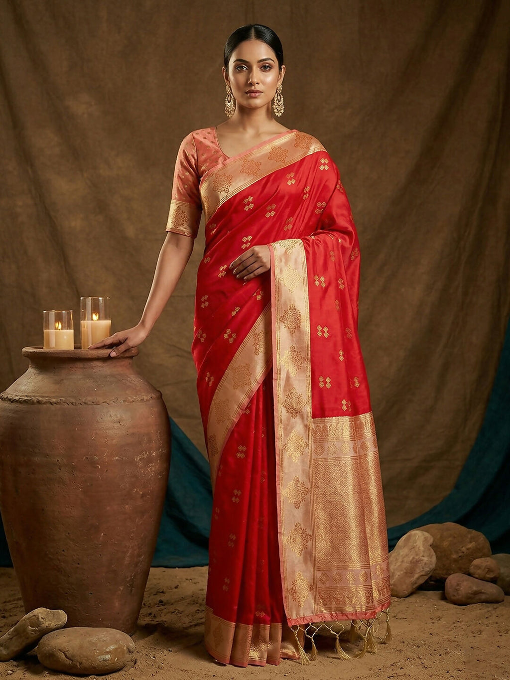 Shree Shyam Fashion Red Soft Silk Saree