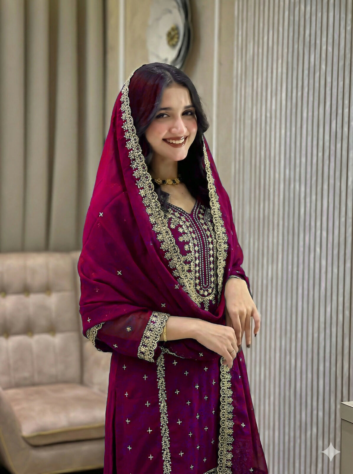 Teeya Creation Wine Color Faux Georgette Embroidery Work Party Wear Salwar Suit