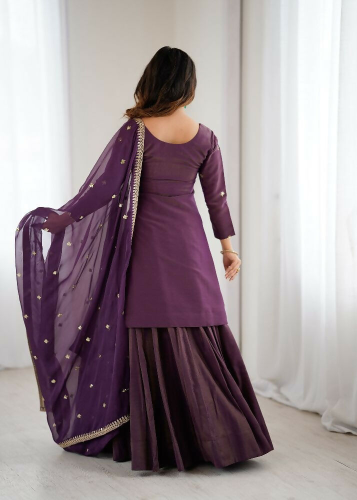 Teeya Creation Wine Color Roman Shimmer Silk Party Wear Palazzo Set