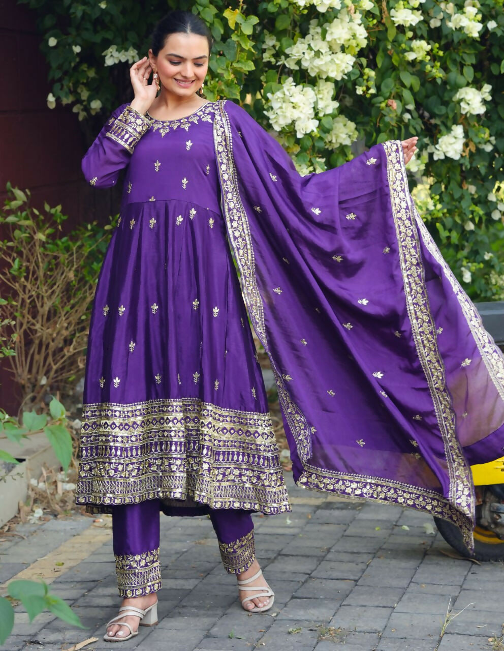 Joban Fashion Purple Silk Embroidered Anarkali Dress