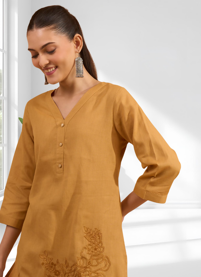 Joban Fashion Coral Cotton, Linen Embroidered Readymade Cord Set