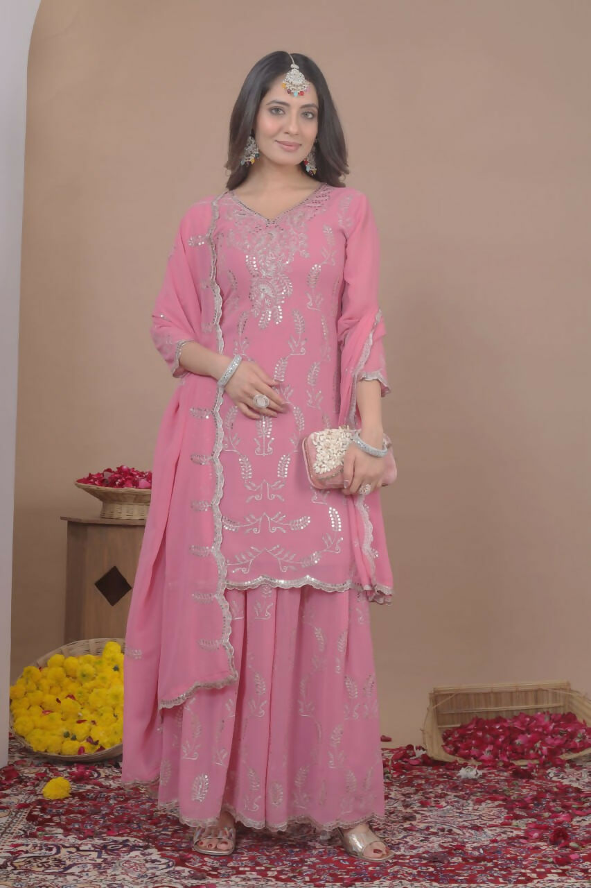 Teeya Creation Baby Pink Color Faux Georgette Wedding Wear Trending Palazzo Set
