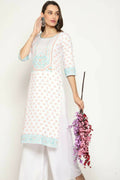 Maai Rayon Hand Printed Kurta Off-White