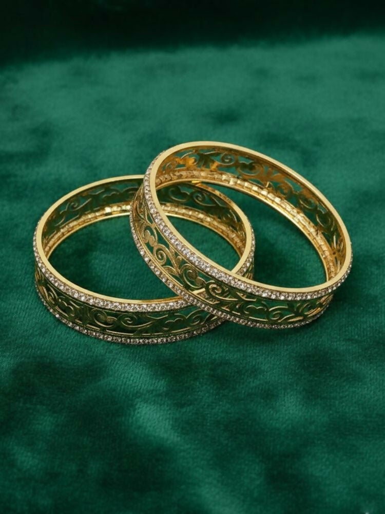 NVR Women Set of 2 Gold Plated CZ Stone Kada Bangle