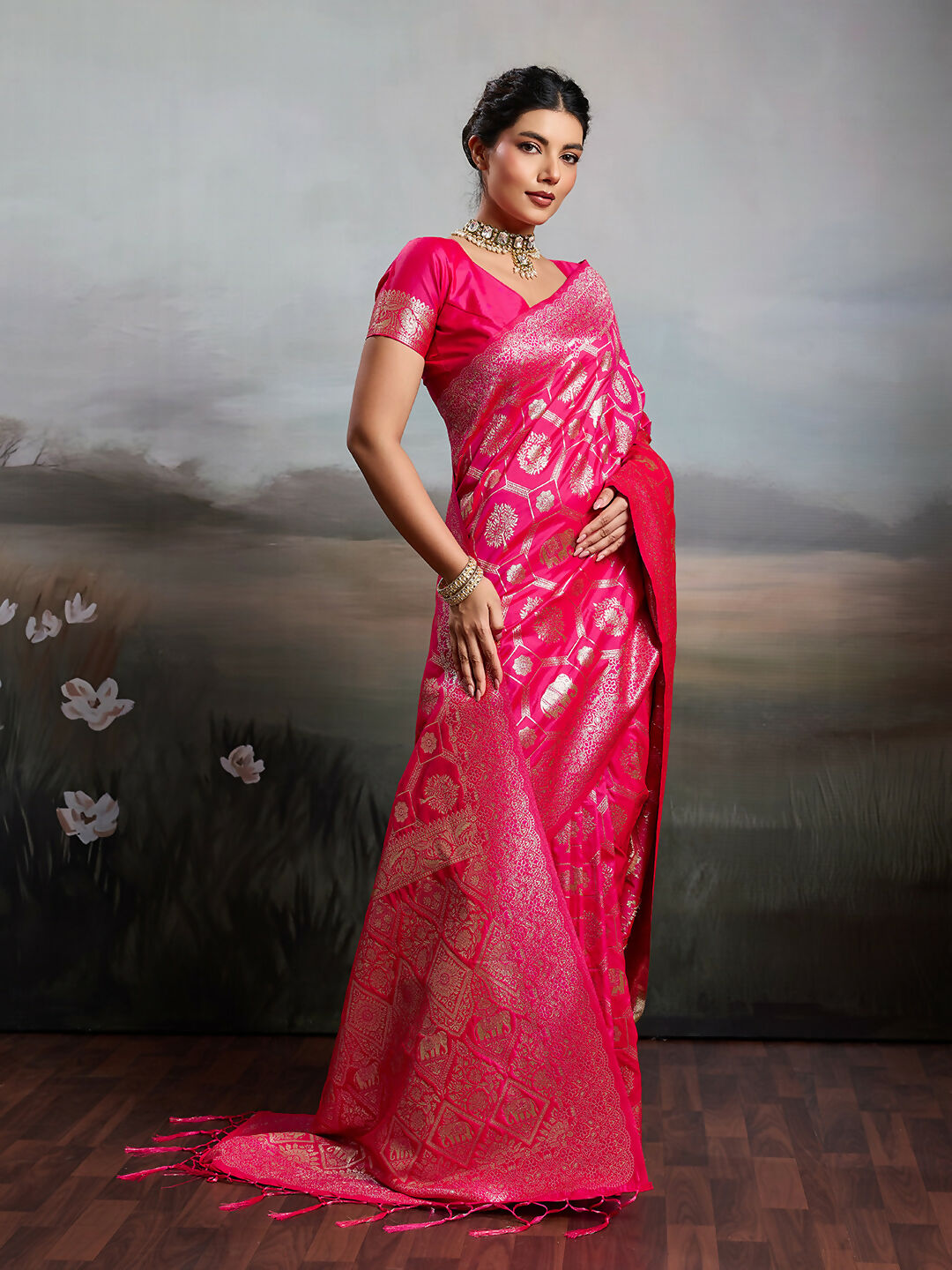 Shree Shyam Fashion Rani Pink Silk Blend Saree