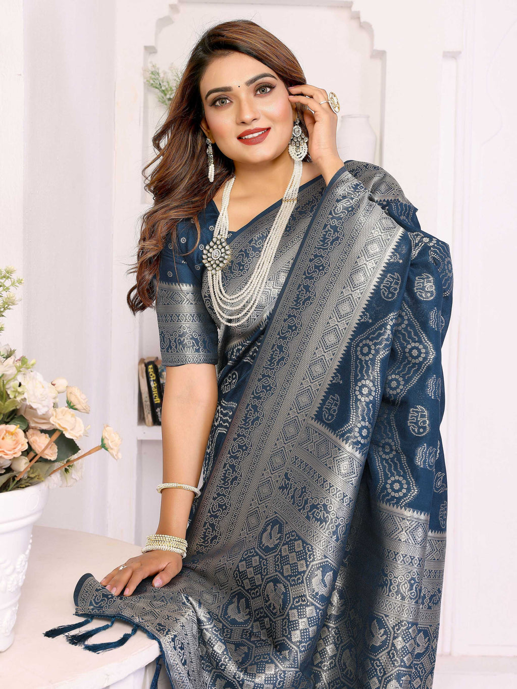 Aastha Fashion Teal Blue Georgette Silk Leheriya With Elegant Zari Weaving Saree