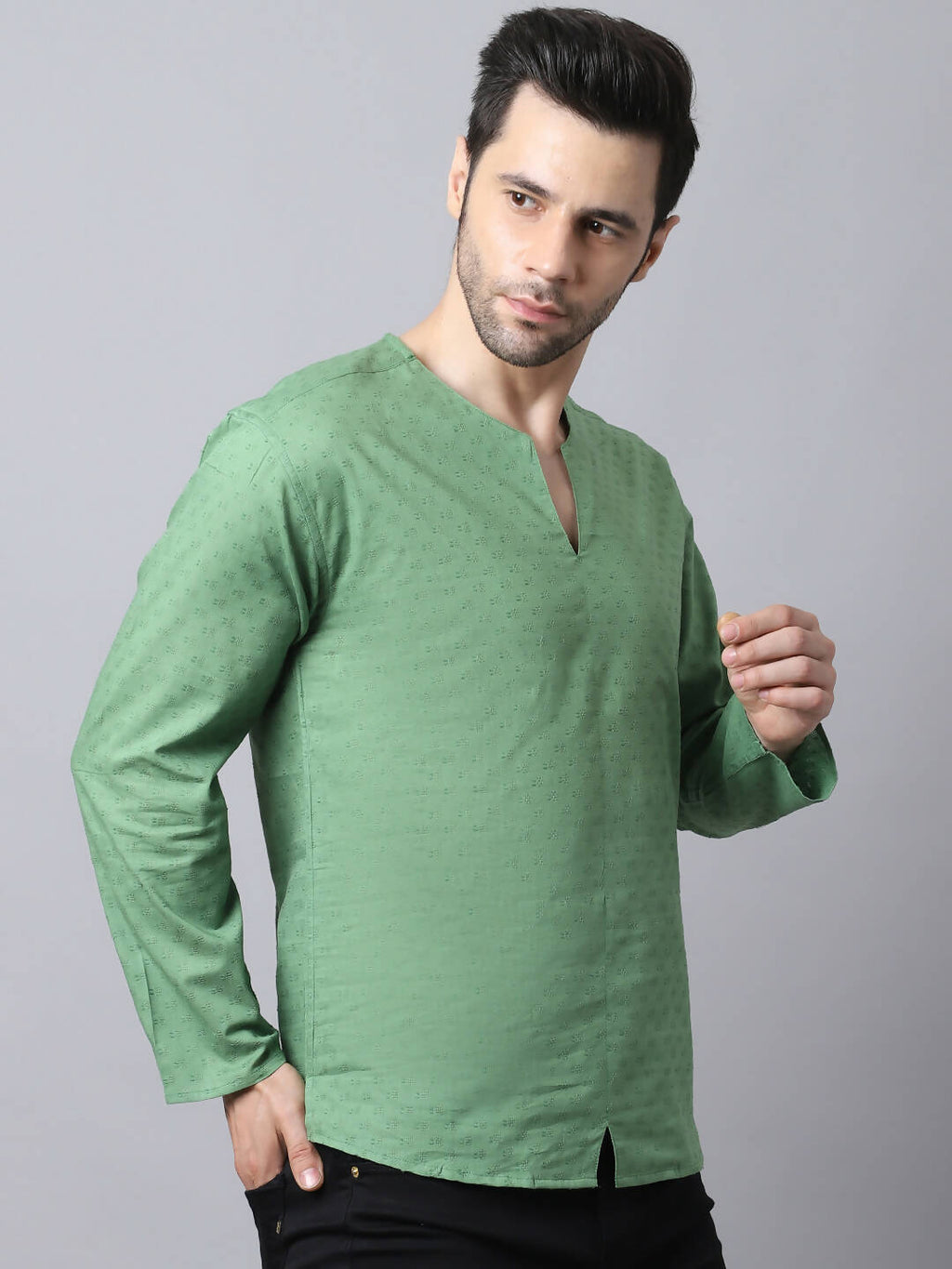 Even Apparels Green Pure Cotton Round Neck Slit Men's Kurta