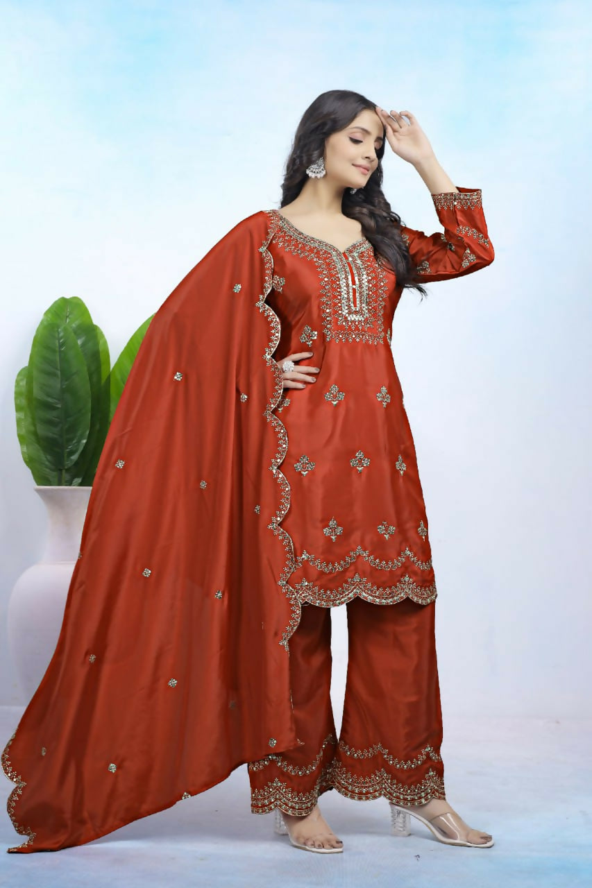 Joban Fashion Maroon Crepe Embroidered Sharara Set