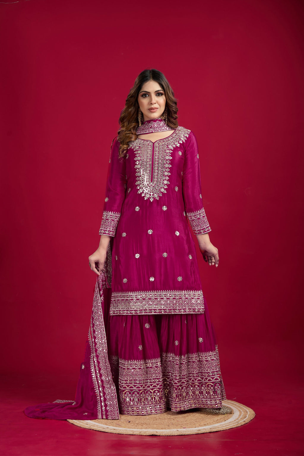 Joban Fashion Rani Kurta Set Silk Sequins , Zari, Coding & Thread Embroidered work