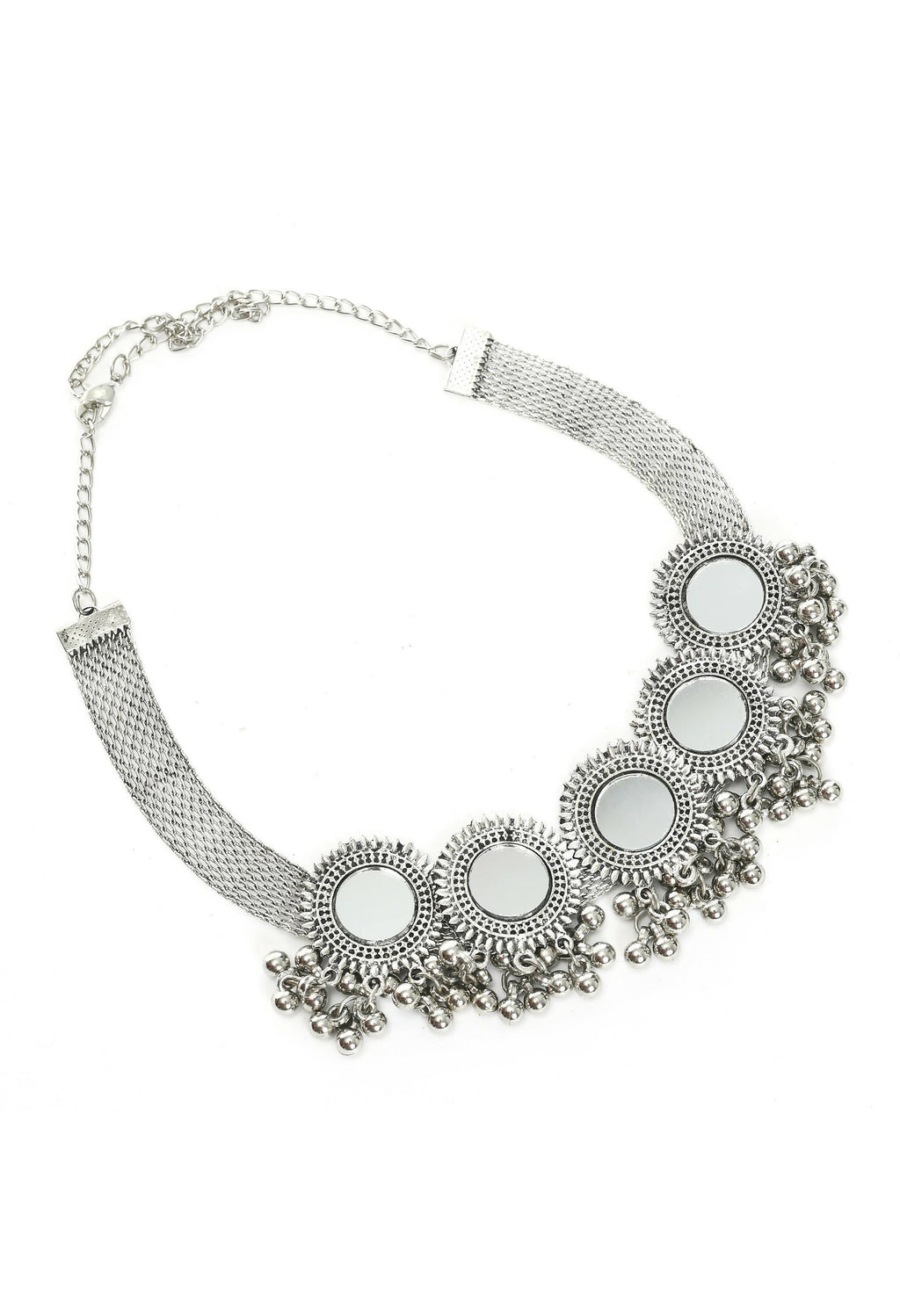 Mominos Fashion Johar Kamal Silver-Plated Brass Finish Mirror Work Women Choker