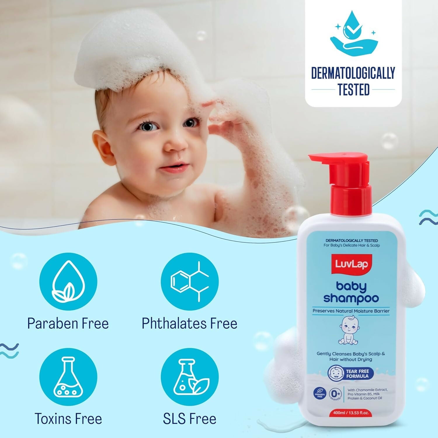 LuvLap Milky Soft Baby Shampoo with Milk Protein, Vitamin E & Coconut Oil, Shea Butter & Chamomile