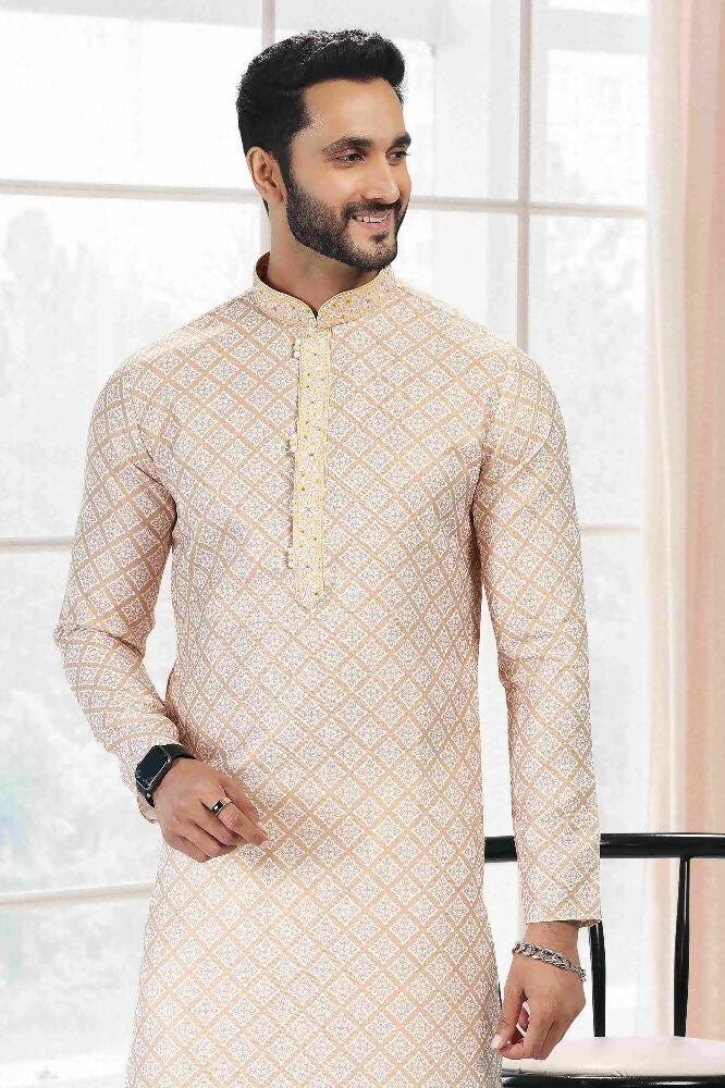 Raivat Ethnic Cotton Thread Work Kurta Pajama In Yellow Colour