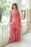 Joban Fashion Pink Kurta Set Chinnon Embroidery Sequence Work