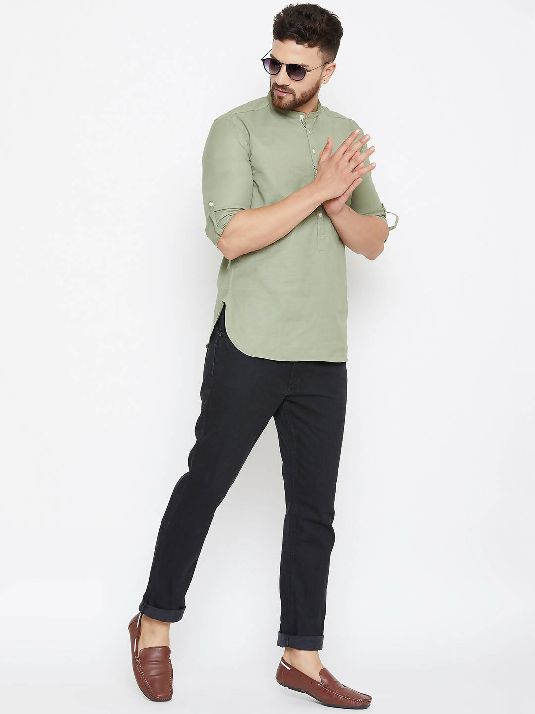 Even Apparels Green Color Men's Pure Cotton Kurta With Band Collar