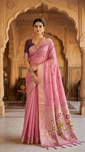 Vastranavya Pink Muga Cotton Meenakari & Munia Weaving Pallu Saree with Contrast Blouse