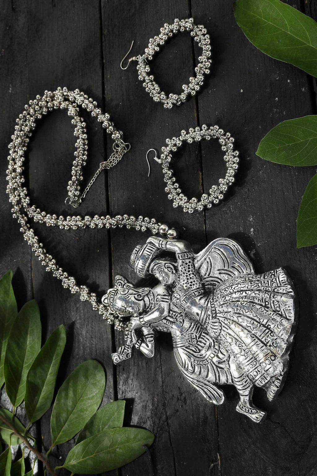 Mominos Fashion Johar Kamal Oxidised Silver-Plated Brass Finish Radha Kishan Long Necklace For Women