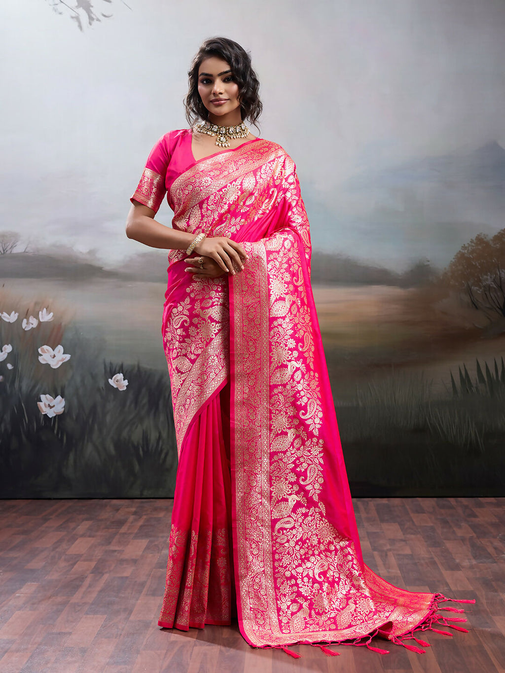 Shree Shyam Fashion Pink Silk Blend Saree