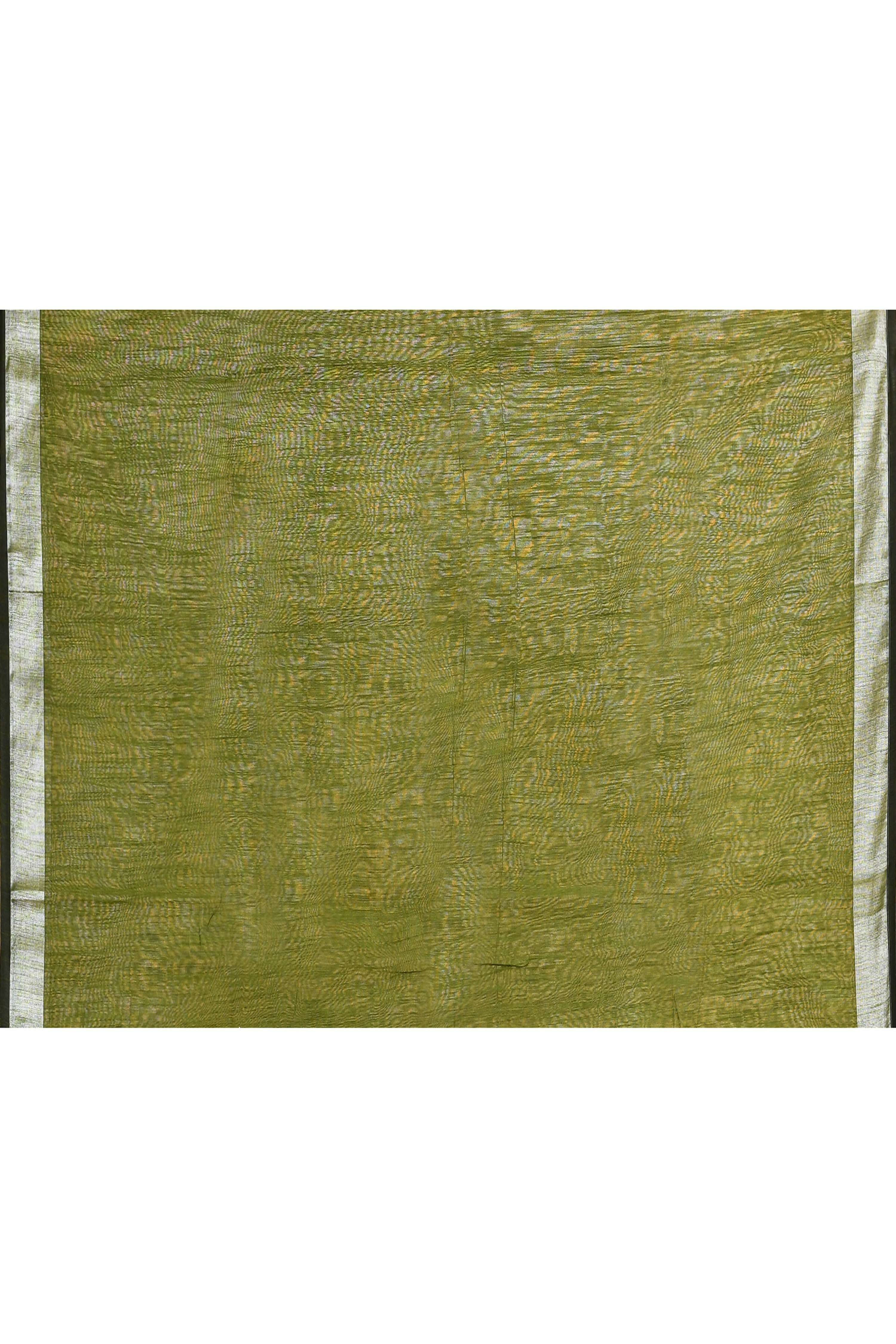 Piyari Fashion Women's Moss Green Embellished Cotton Blend Zari Border Handloom Saree