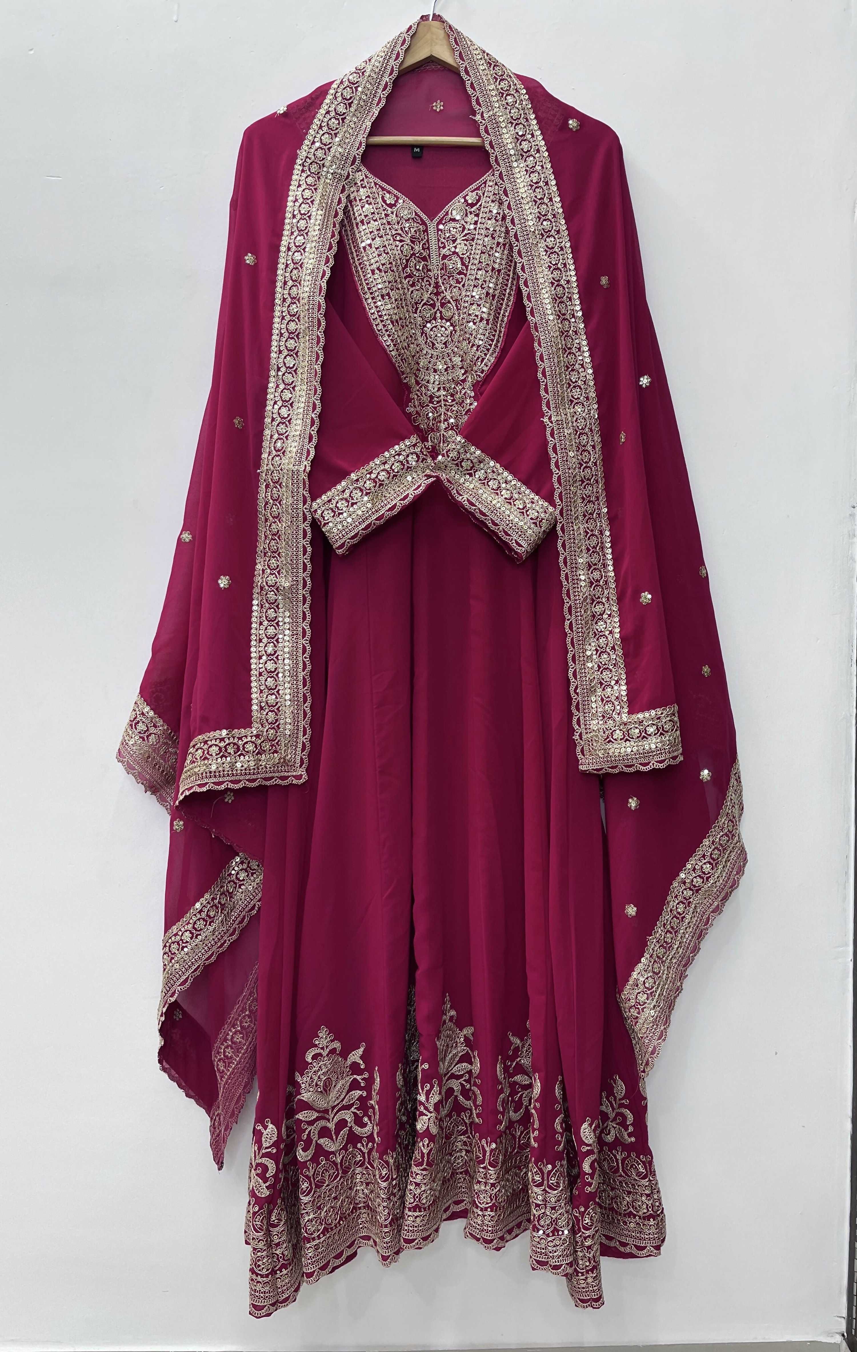 Teeya Creation Rani Color Faux Georgette Embroidery Work Long Party Wear Gown