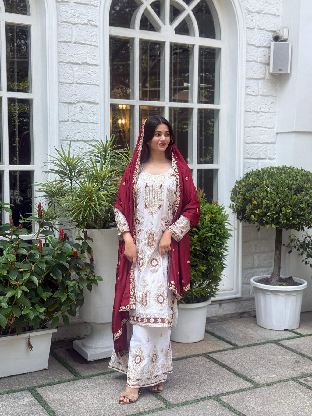 Teeya Creation White Color Chinon Silk Party Wear Trending Palazzo Set
