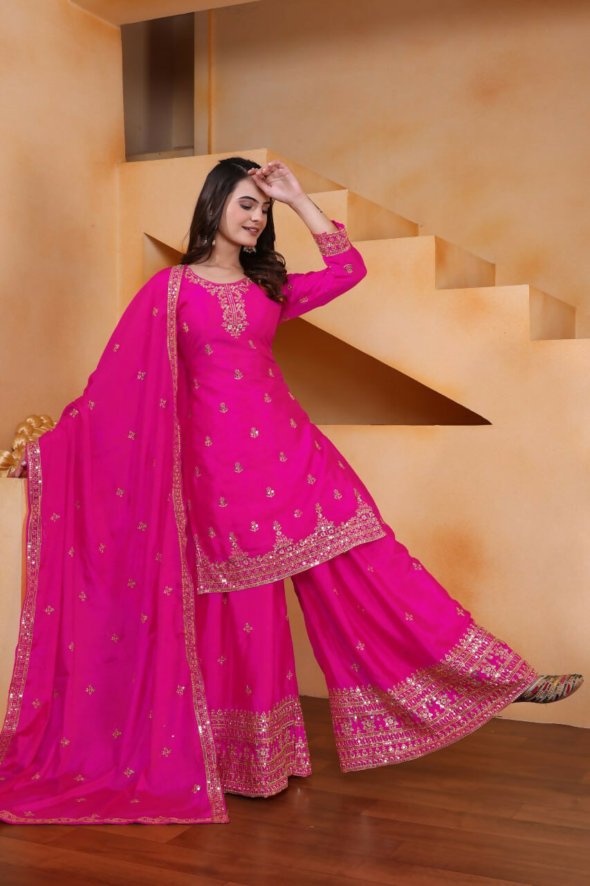 Joban Fashion Pink Silk Embroidered Sharara Set