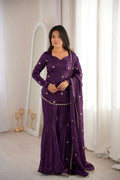 Teeya Creation New Womens Trendy Embroidery Sequence Work Purple Kurta Set