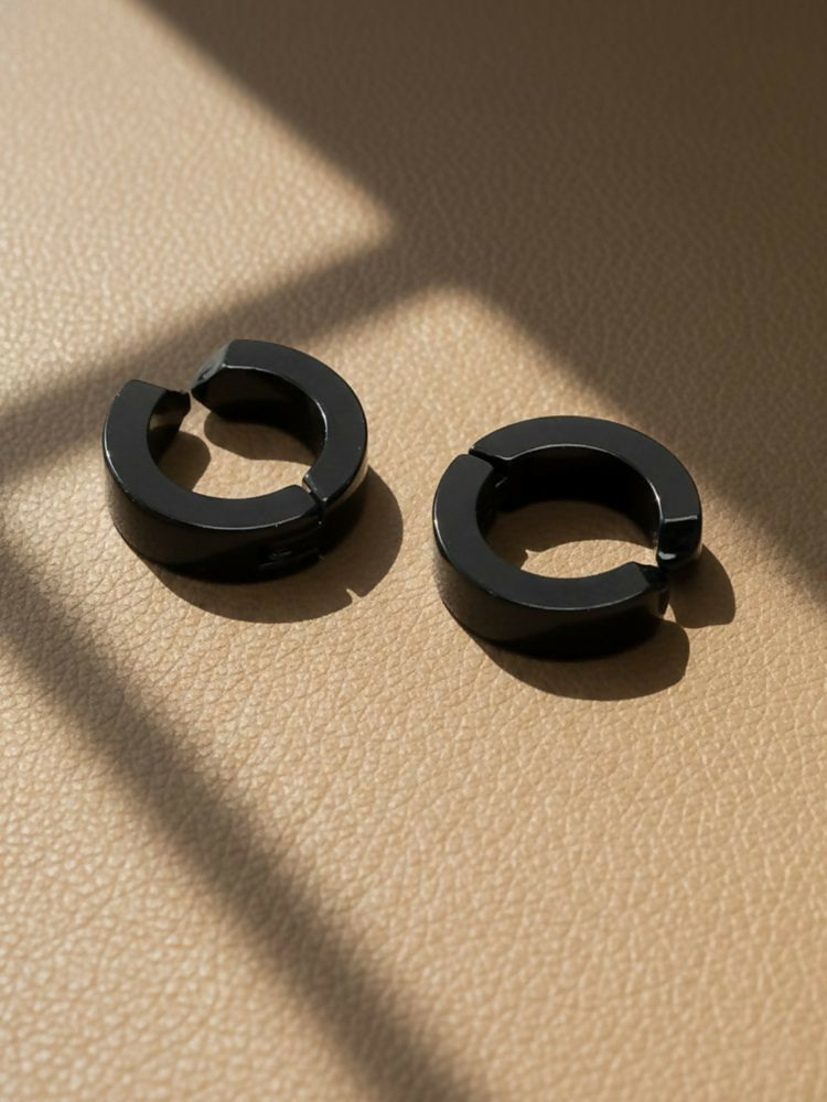 NVR Men's Black Rhodium Plated Hoop Earrings
