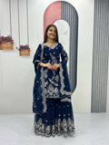 Teeya Creation Womens New Heavy Fox Georgette Fabric With Heavy Embroidery Work Dark-Navy-Blue Kurta Set
