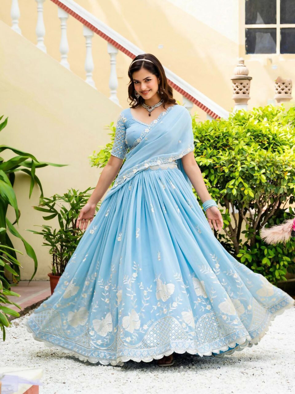Lehenga Mart Designer Indian Wedding Lehenga Choli-Sky Blue