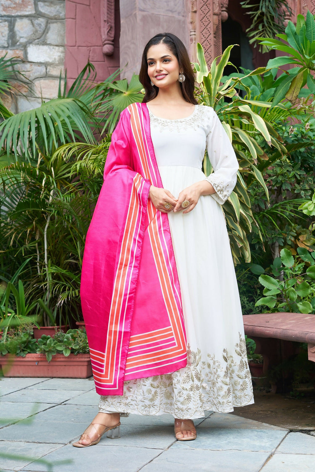 Joban Fashion White Kurta Set Georgette Embroidery Sequence Work