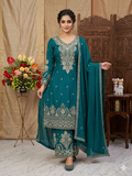 Teeya Creation Womens New Wedding Wear Heavy Embroidery Thread Work Teal Kurta Set