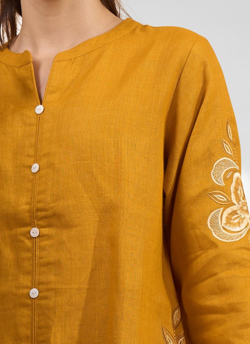 Joban Fashion Yellow Cotton, Linen Embroidered Readymade Cord Set